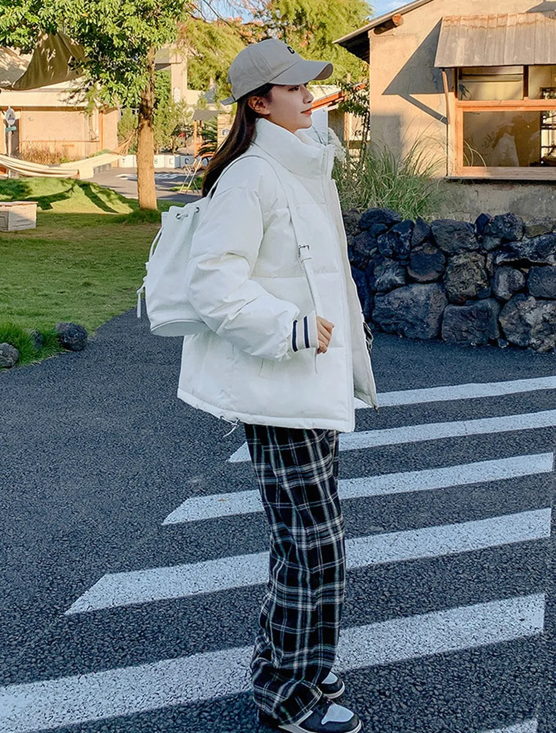 Stylish padded zip-up puffer jacket with letter print detail
