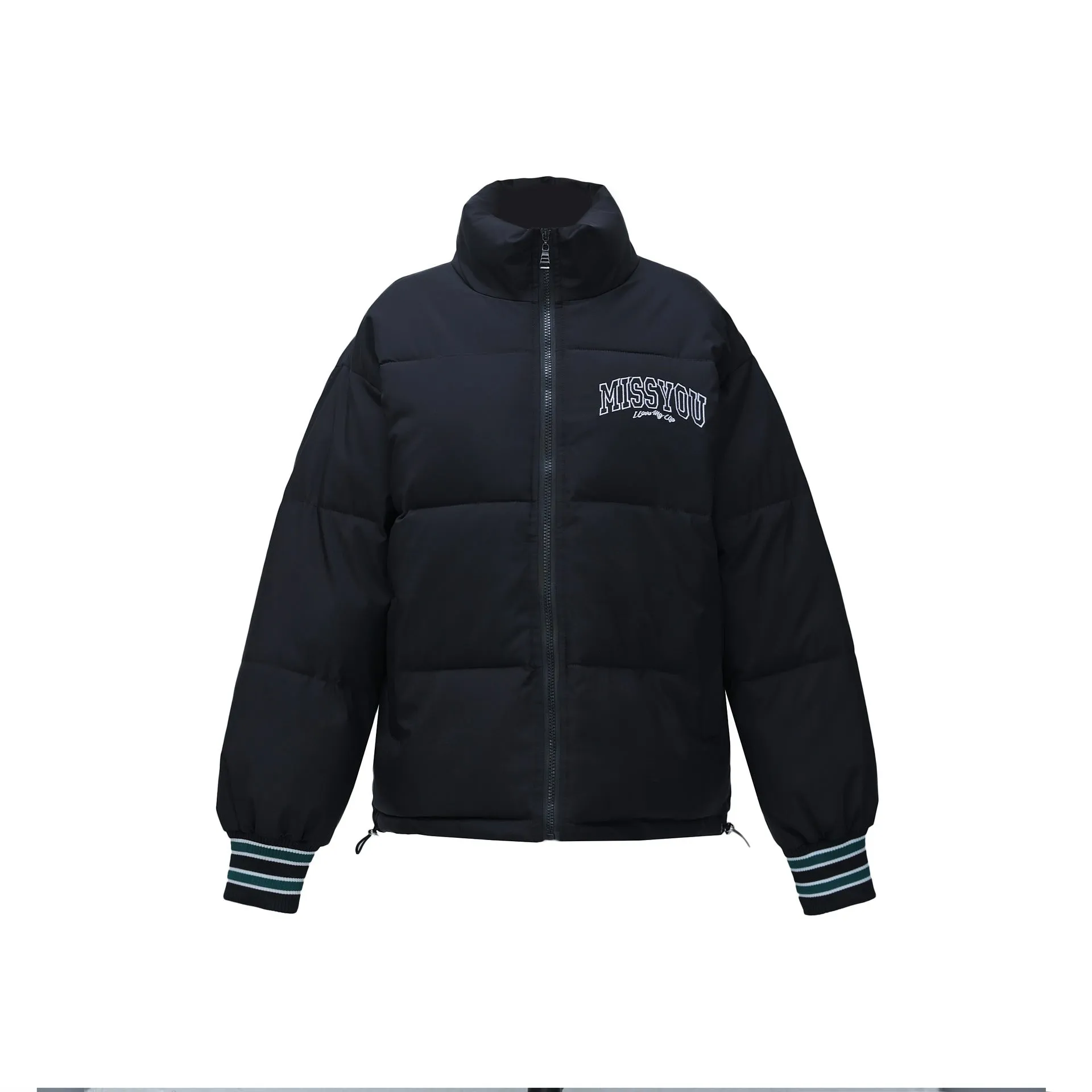 Stylish padded zip-up puffer jacket with letter print detail