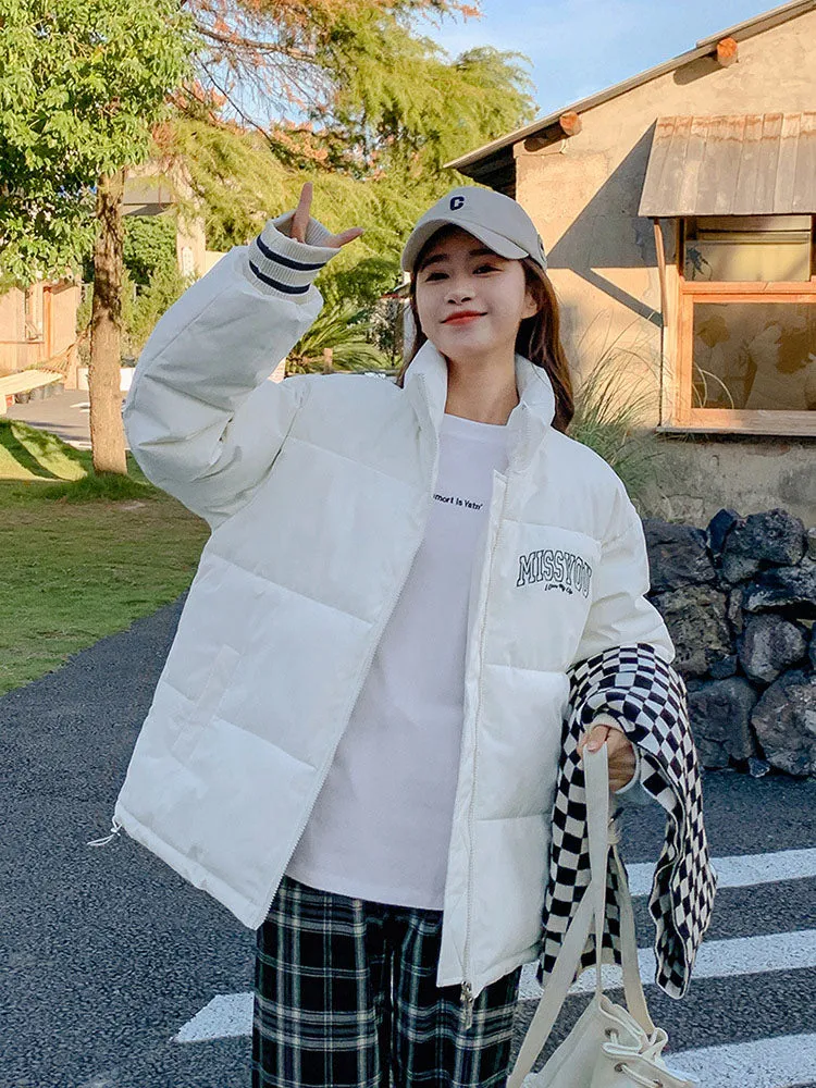 Stylish padded zip-up puffer jacket with letter print detail
