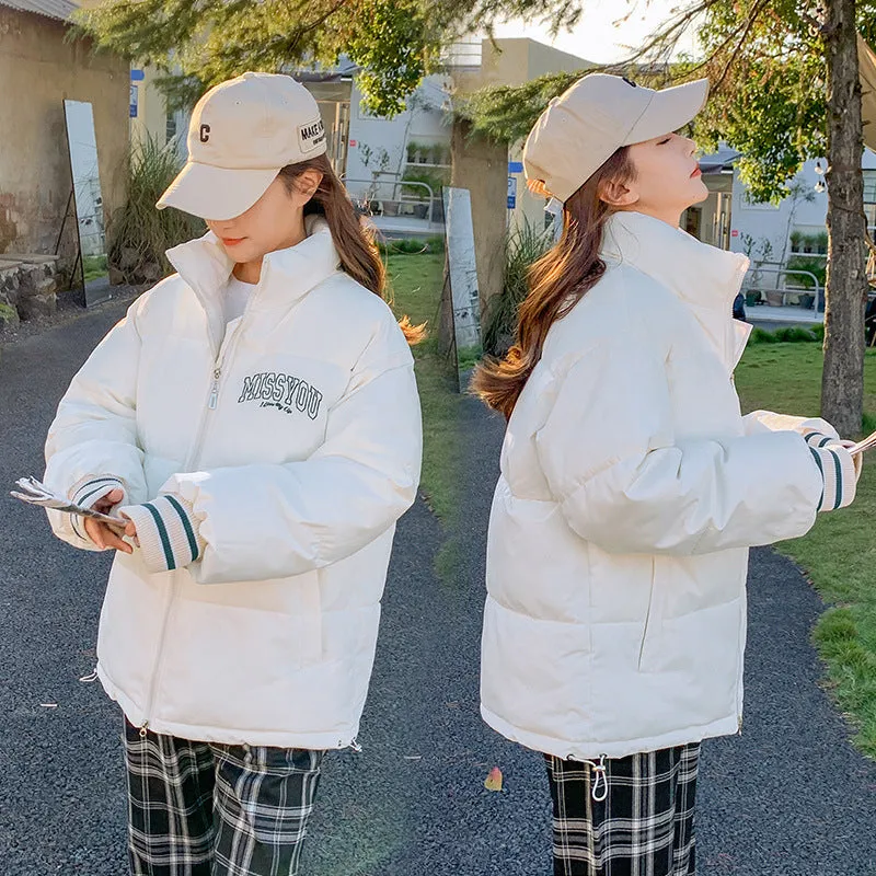 Stylish padded zip-up puffer jacket with letter print detail