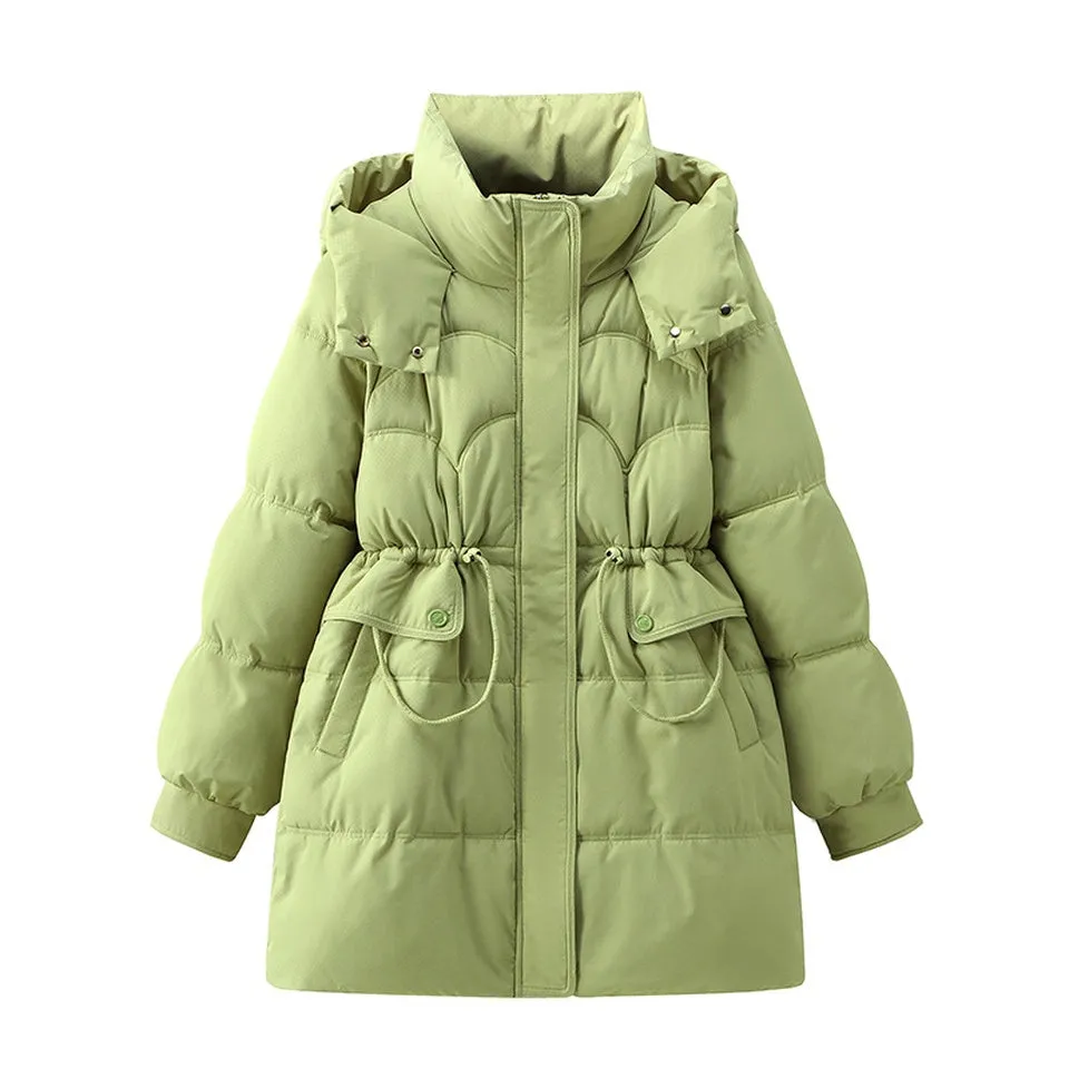 Stylish Thickened Plain Hip-length Puffer Coat for Women