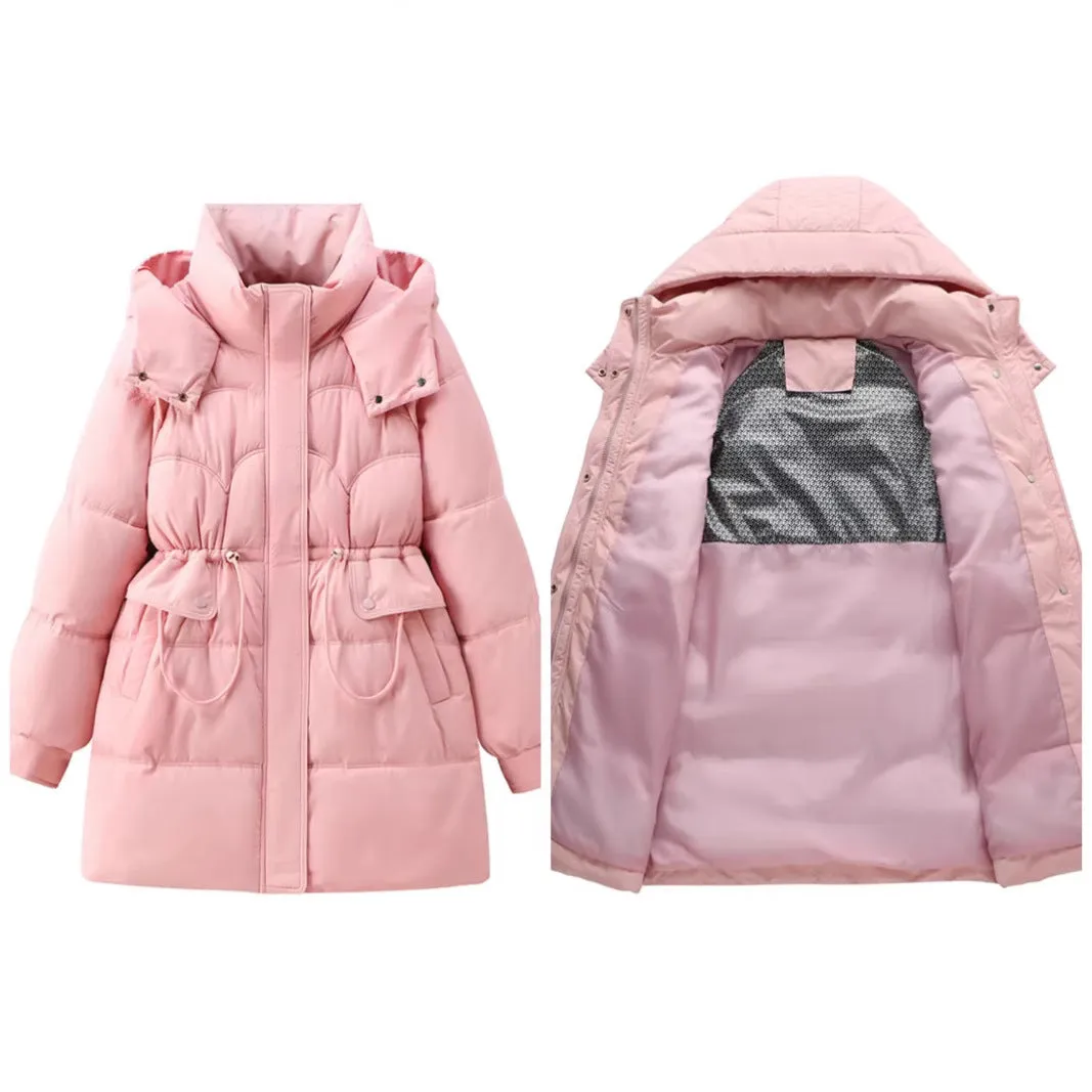 Stylish Thickened Plain Hip-length Puffer Coat for Women
