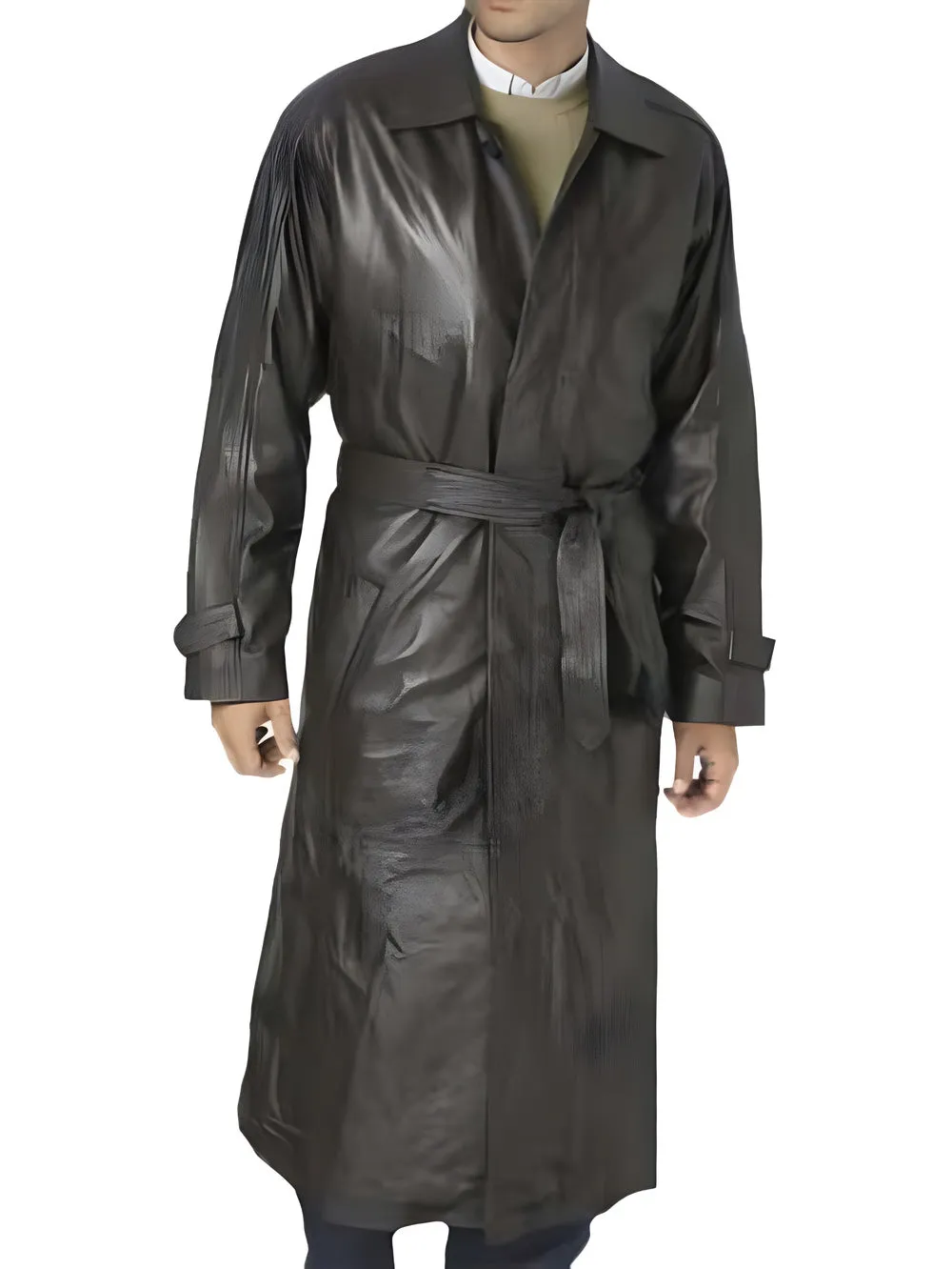 Suave Full-Length Leather Trench Coat for Men