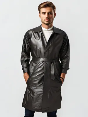 Suave Full-Length Leather Trench Coat for Men