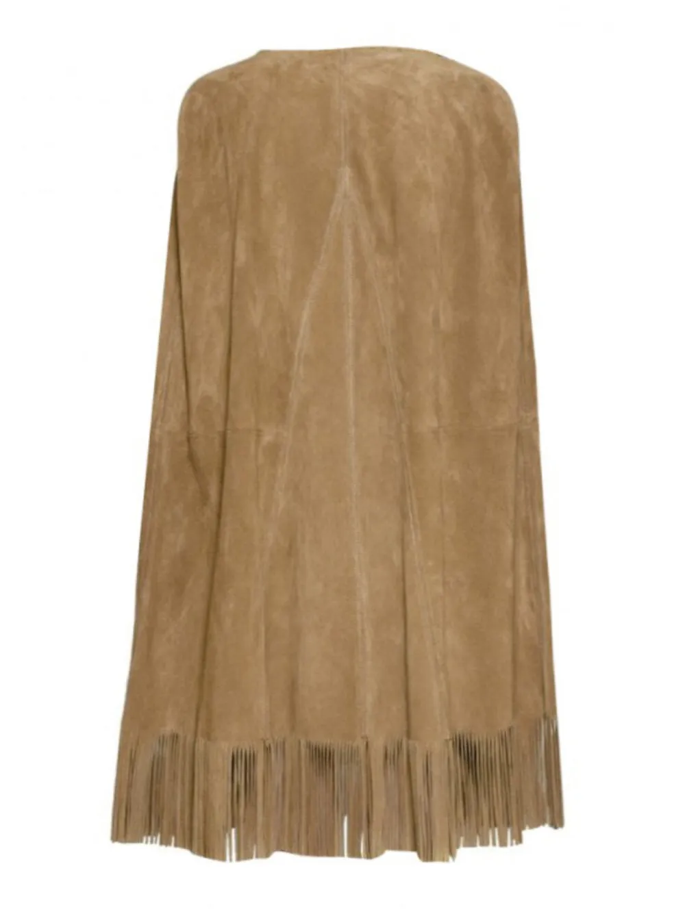 Suede Leather Cape with Fringe Detail Coat for Women