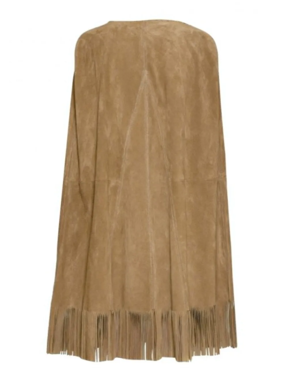Suede Leather Cape with Fringe Detail Coat for Women