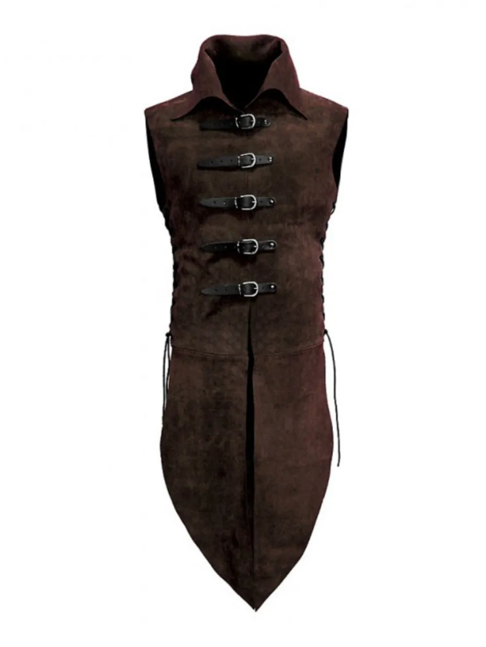 Suede Leather Gilet with Buckle Fastening for Men