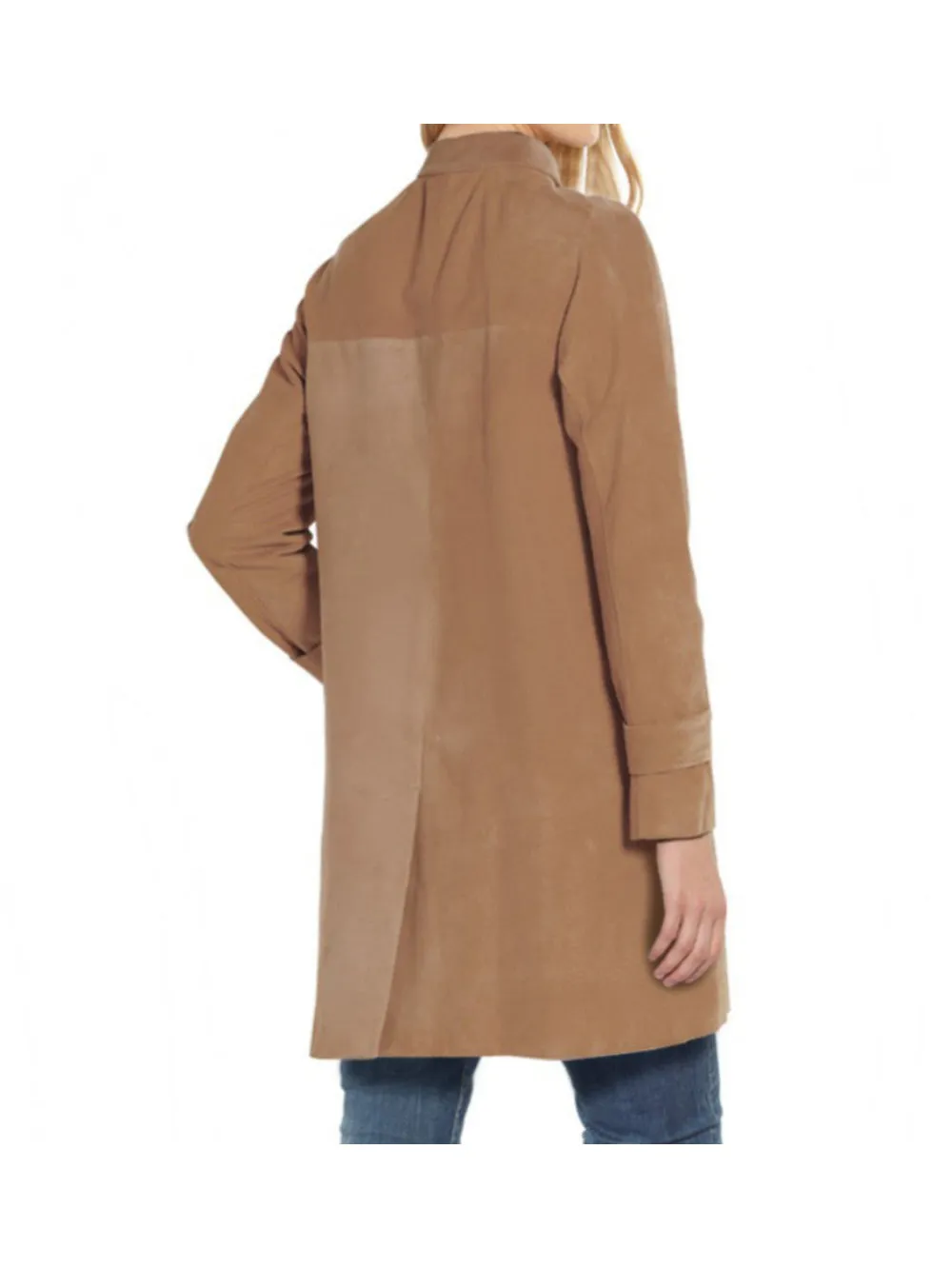 Suede Leather Trench with Throat Tabs for Women