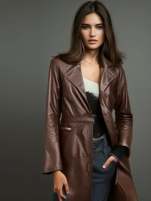 Sultry Noir Leather Coat for Women