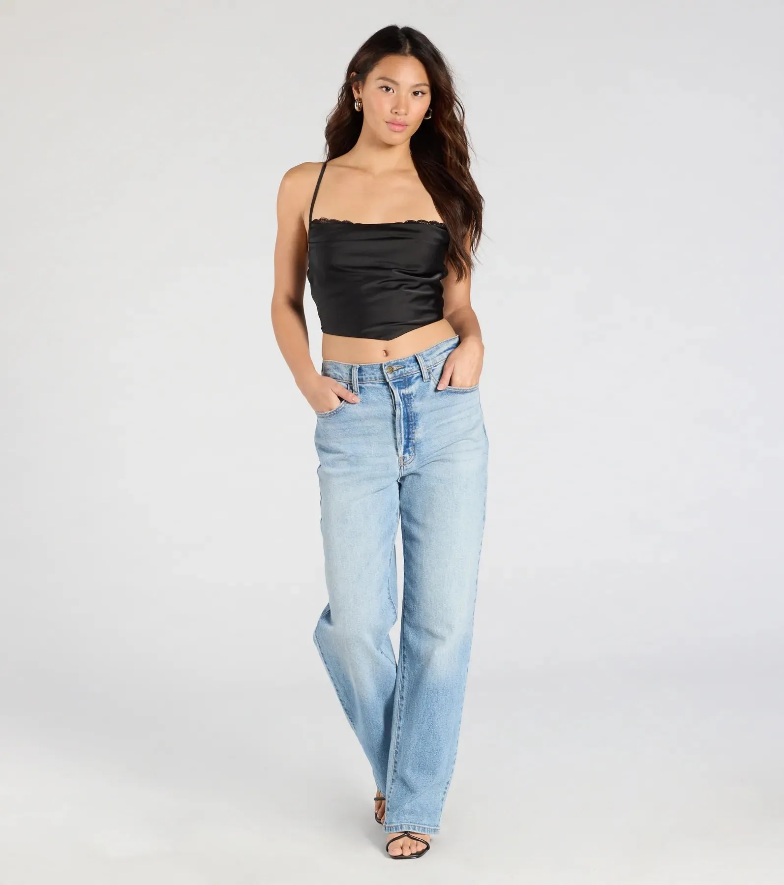 Sultry Stunner Lace-Up Satin Crop Top