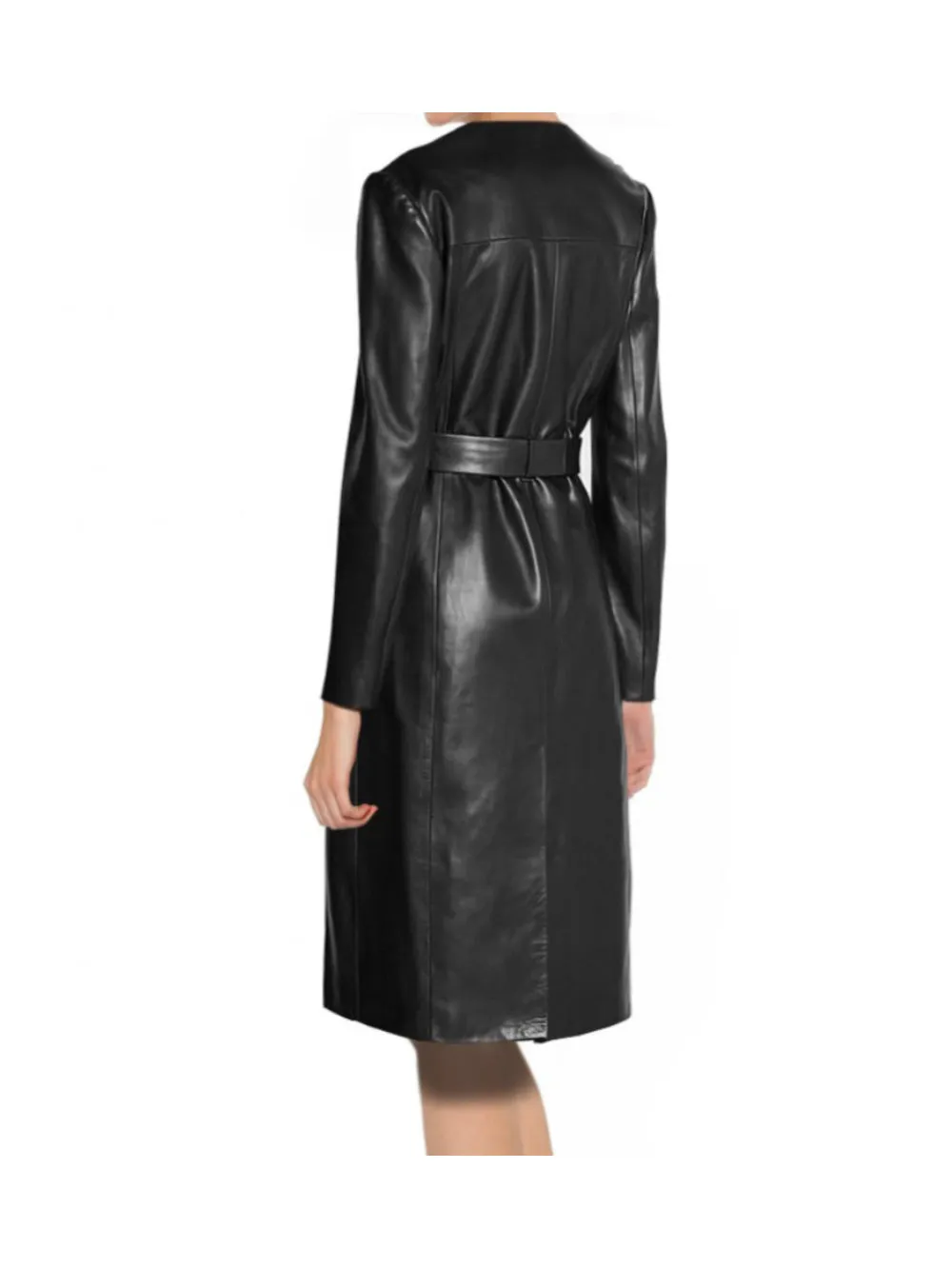 Swing Style Black Leather Trench Coat for Women