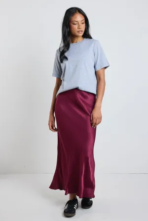 Talent Burgundy Satin Bias Midi Skirt