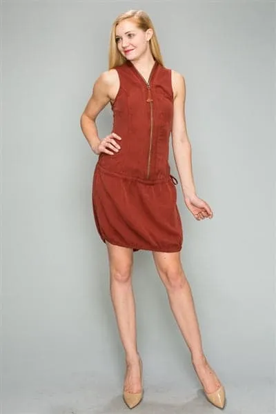 Tencel Zip Up Dress with Drawstring Waist Burgundy  - Pack of 6