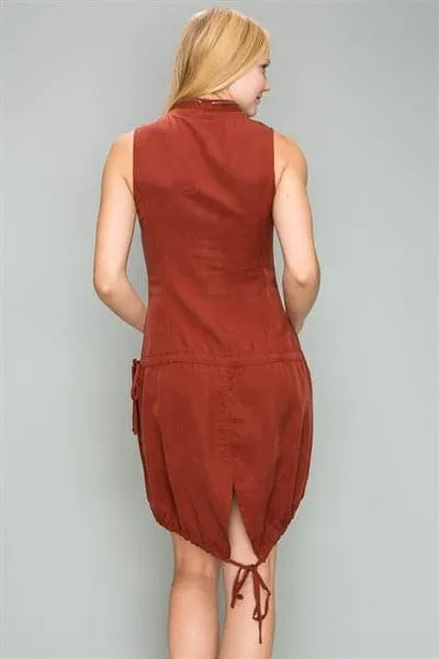 Tencel Zip Up Dress with Drawstring Waist Burgundy  - Pack of 6