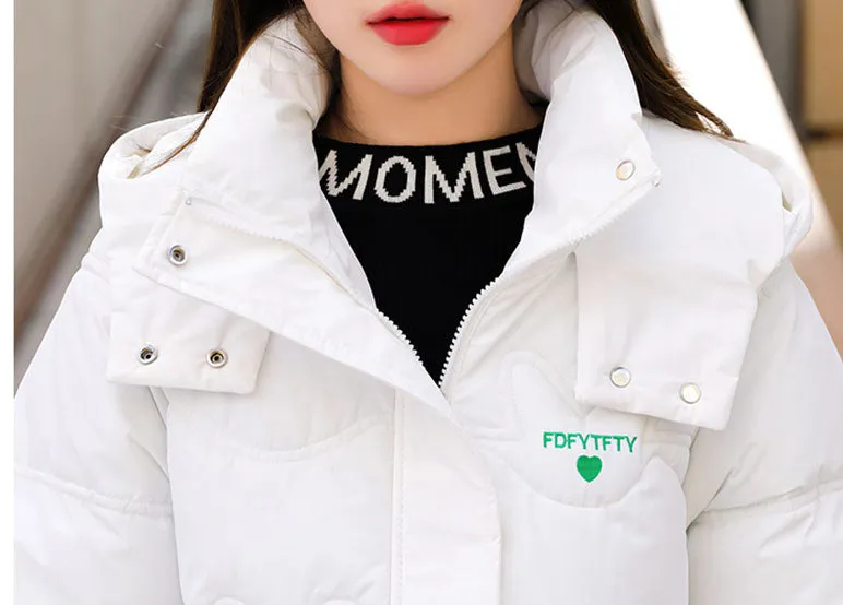 Thickened Hooded Puffer Jacket featuring Quilted Texture and Letter Embroidery