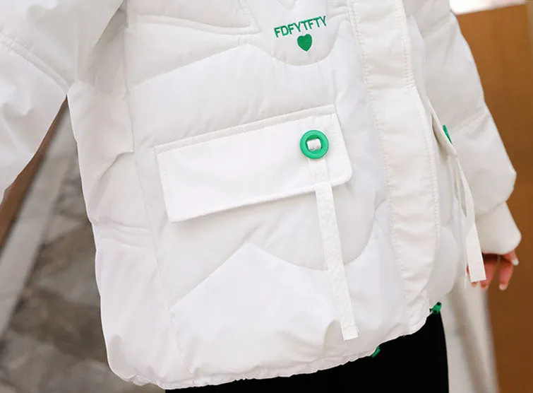 Thickened Hooded Puffer Jacket featuring Quilted Texture and Letter Embroidery
