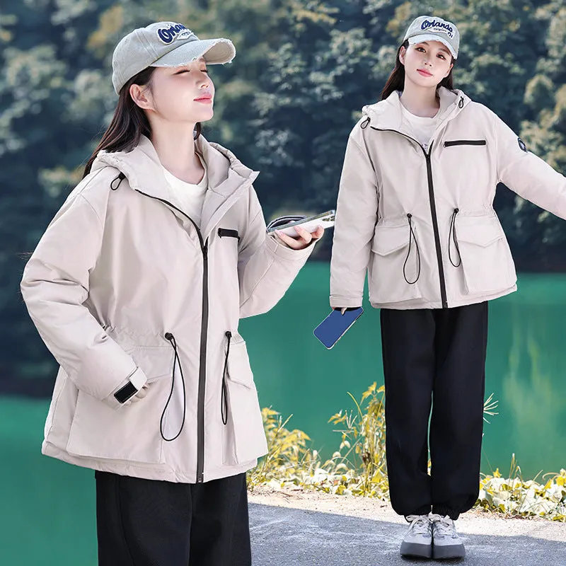 Thickened Water-resistant Puffer Jacket for Women with Cargo Style