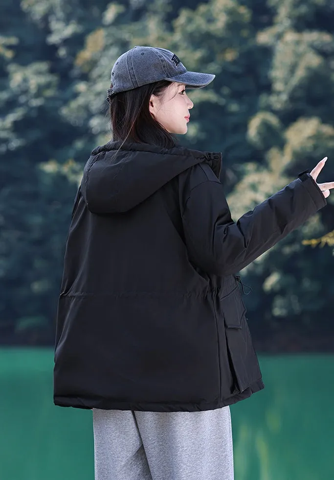 Thickened Water-resistant Puffer Jacket for Women with Cargo Style