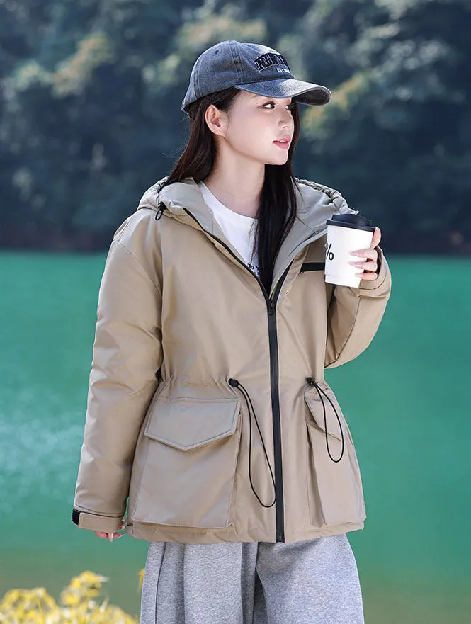 Thickened Water-resistant Puffer Jacket for Women with Cargo Style