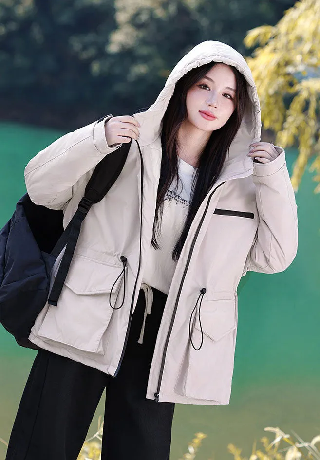 Thickened Water-resistant Puffer Jacket for Women with Cargo Style