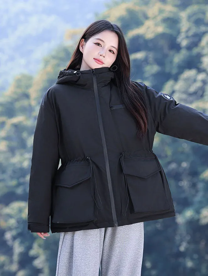 Thickened Water-resistant Puffer Jacket for Women with Cargo Style