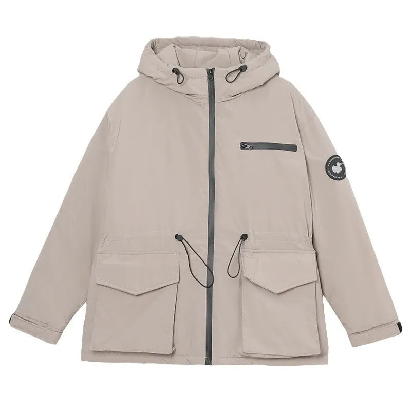 Thickened Water-resistant Puffer Jacket for Women with Cargo Style