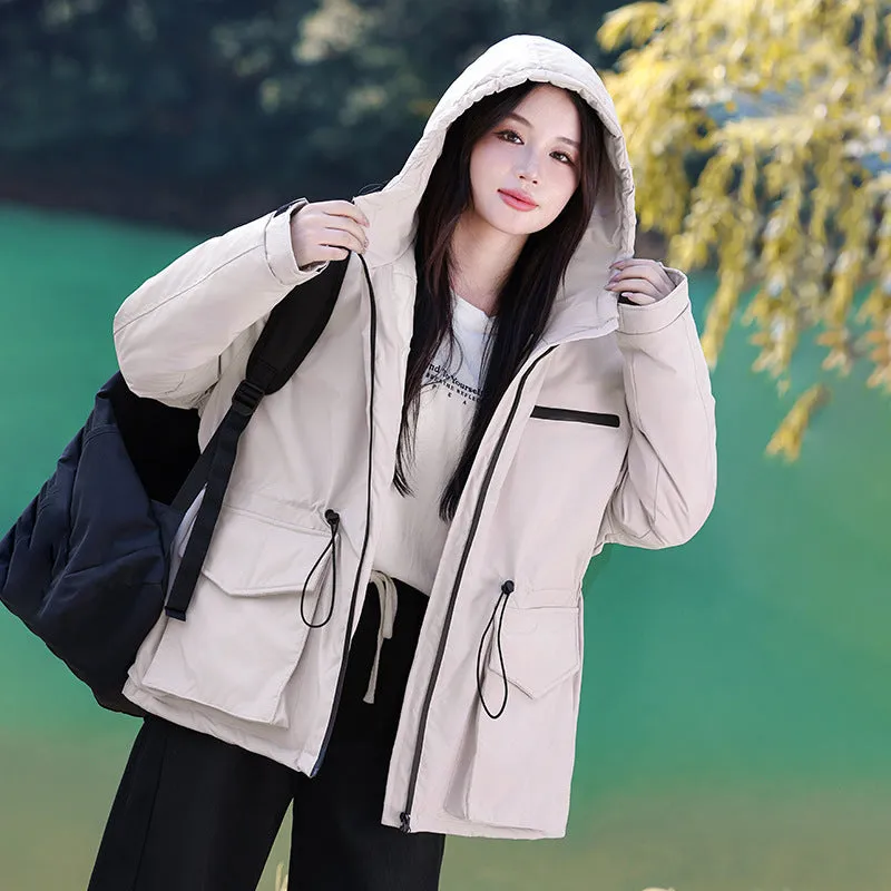 Thickened Water-resistant Puffer Jacket for Women with Cargo Style