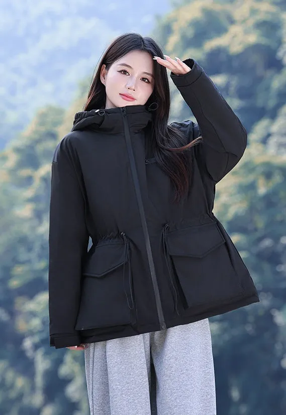Thickened Water-resistant Puffer Jacket for Women with Cargo Style