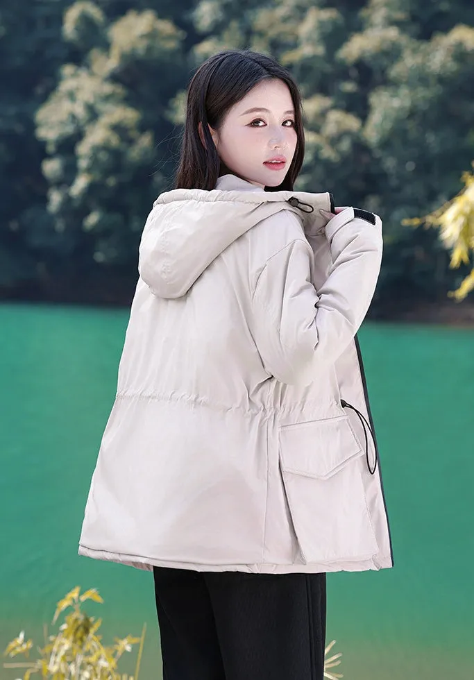 Thickened Water-resistant Puffer Jacket for Women with Cargo Style