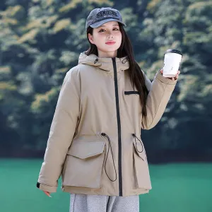 Thickened Water-resistant Puffer Jacket for Women with Cargo Style