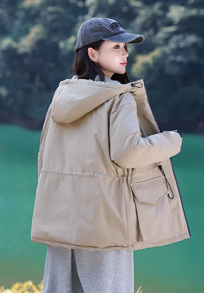 Thickened Water-resistant Puffer Jacket for Women with Cargo Style