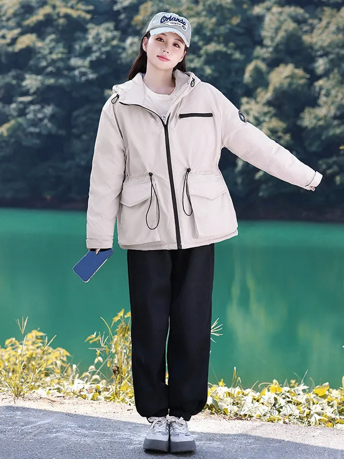 Thickened Water-resistant Puffer Jacket for Women with Cargo Style