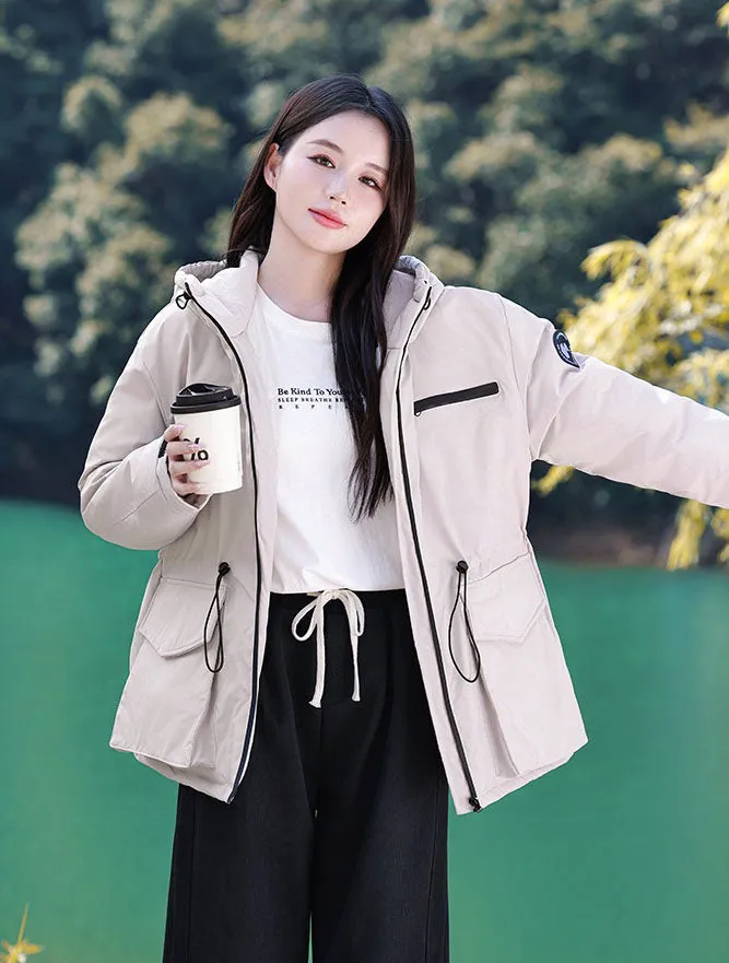 Thickened Water-resistant Puffer Jacket for Women with Cargo Style