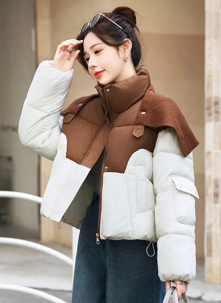 Thickened Windproof Puffer Jacket Featuring a Quilted Design for Women