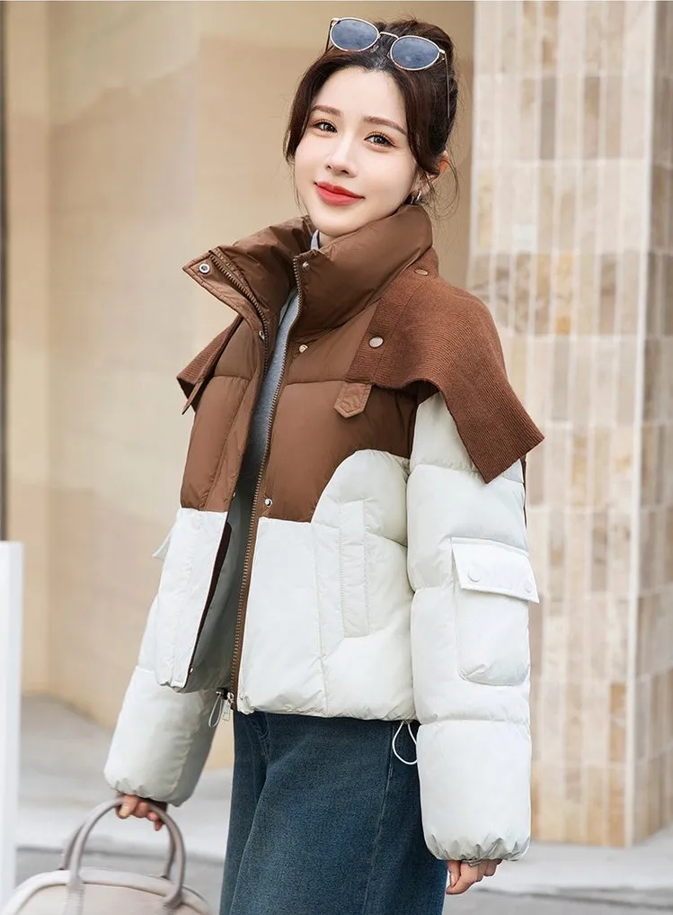 Thickened Windproof Puffer Jacket Featuring a Quilted Design for Women