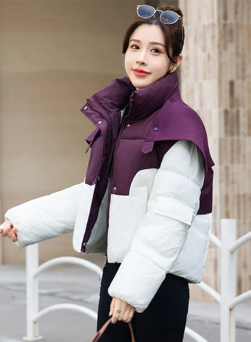 Thickened Windproof Puffer Jacket Featuring a Quilted Design for Women