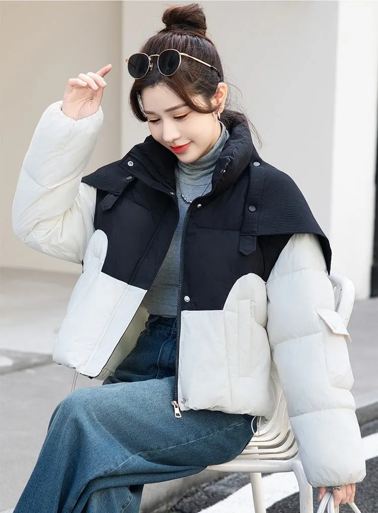 Thickened Windproof Puffer Jacket Featuring a Quilted Design for Women