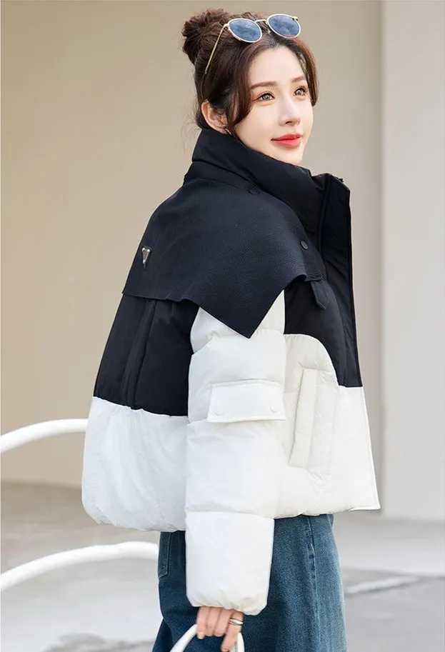 Thickened Windproof Puffer Jacket Featuring a Quilted Design for Women