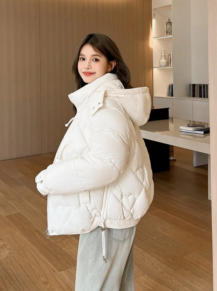 Thickened Windproof Puffer Jacket with Toggle Button for Women
