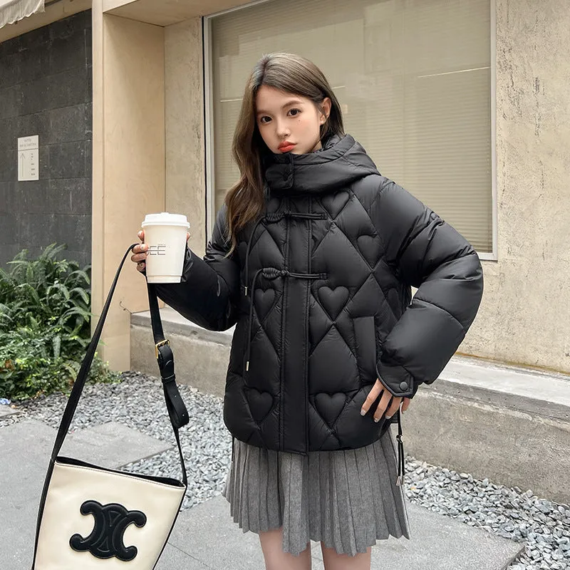 Thickened Windproof Puffer Jacket with Toggle Button for Women
