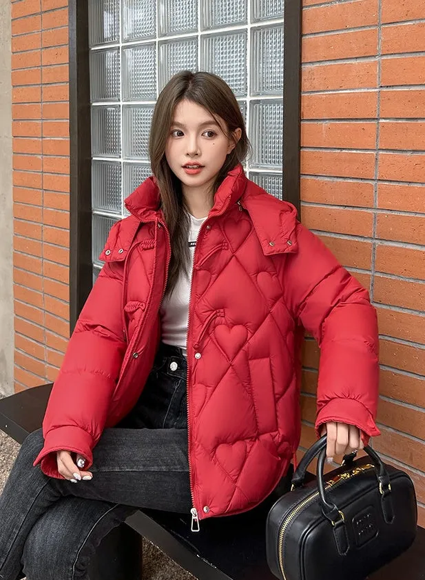 Thickened Windproof Puffer Jacket with Toggle Button for Women