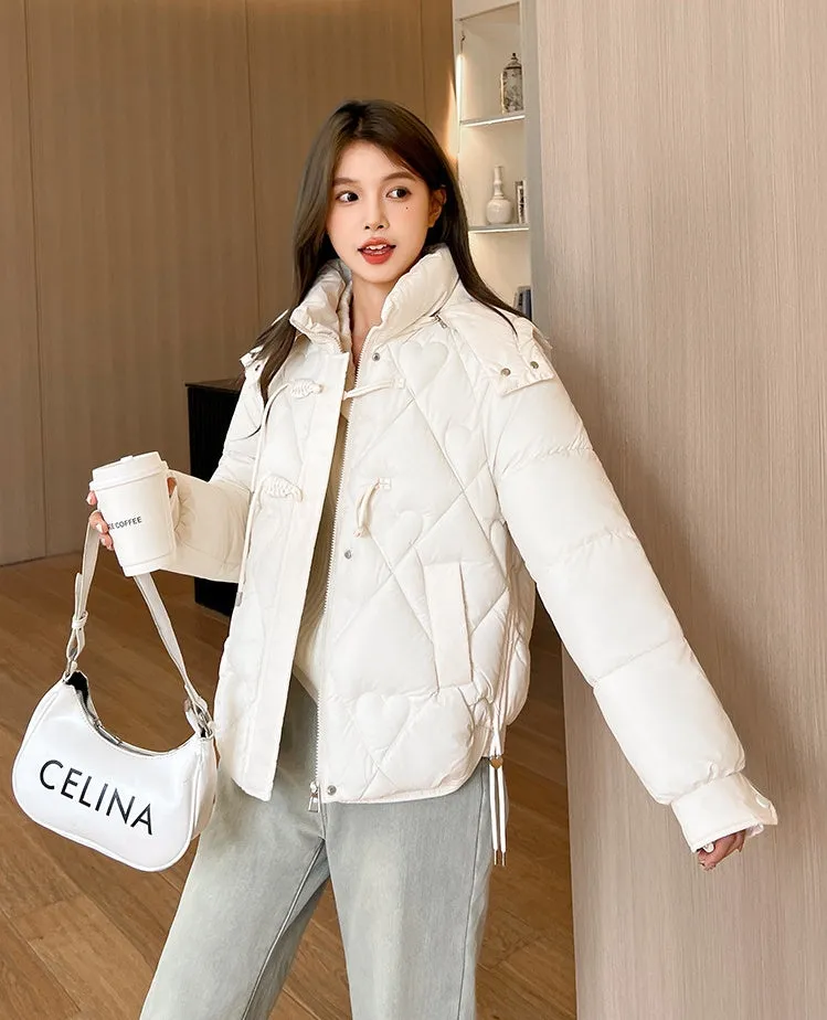 Thickened Windproof Puffer Jacket with Toggle Button for Women