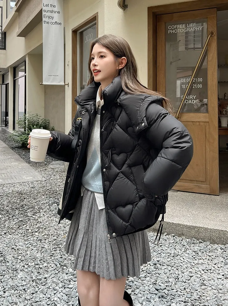 Thickened Windproof Puffer Jacket with Toggle Button for Women