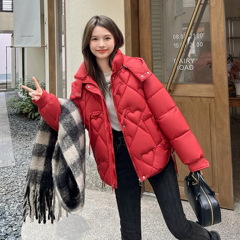 Thickened Windproof Puffer Jacket with Toggle Button for Women