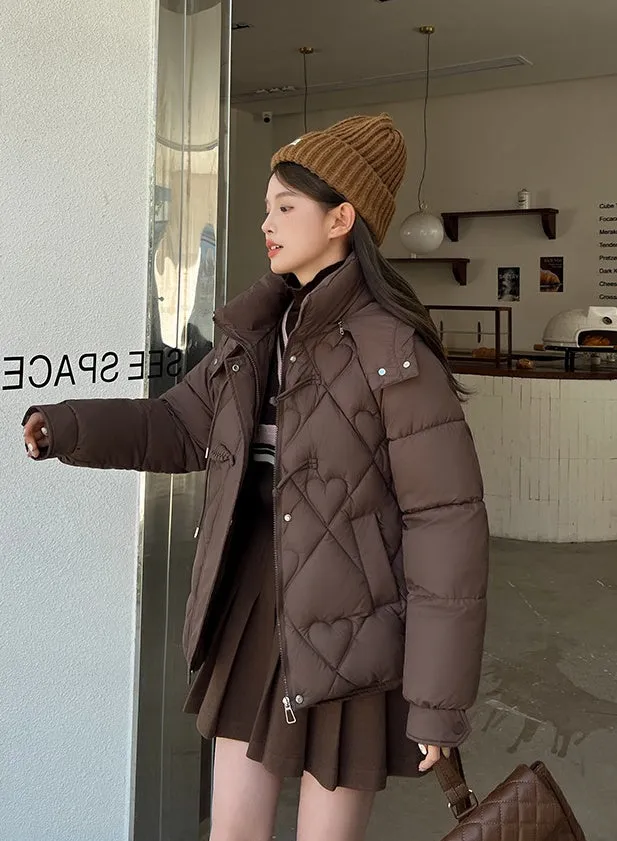 Thickened Windproof Puffer Jacket with Toggle Button for Women