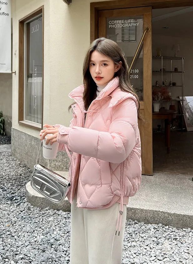 Thickened Windproof Puffer Jacket with Toggle Button for Women