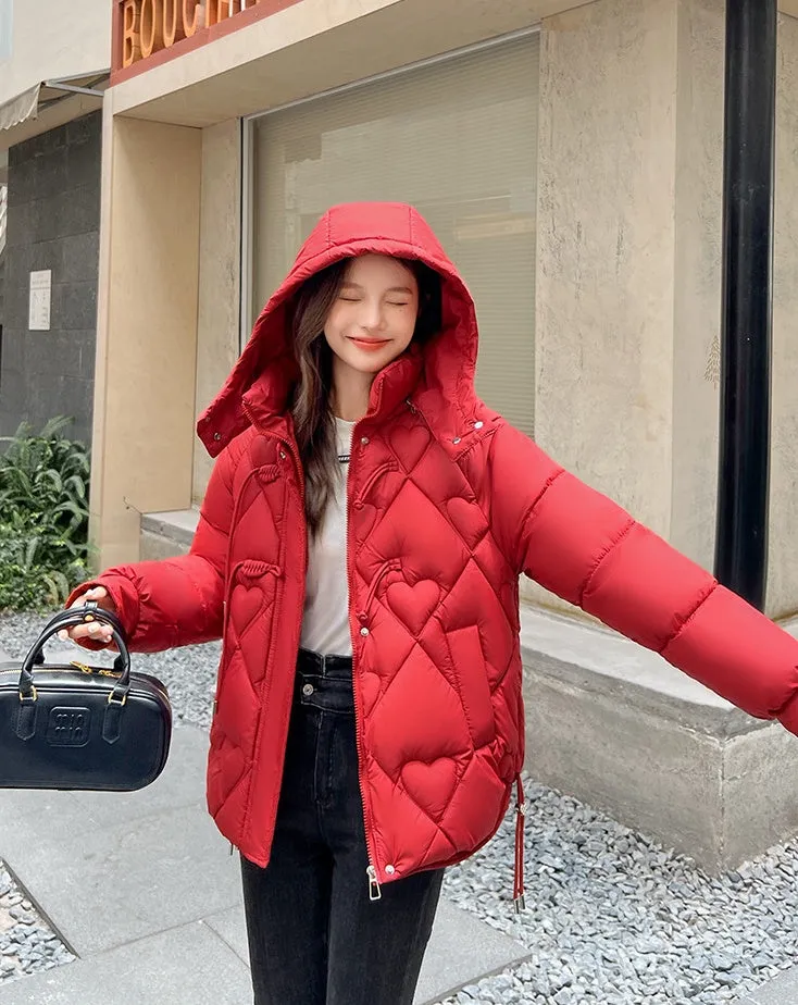 Thickened Windproof Puffer Jacket with Toggle Button for Women