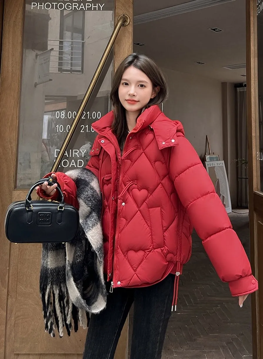 Thickened Windproof Puffer Jacket with Toggle Button for Women