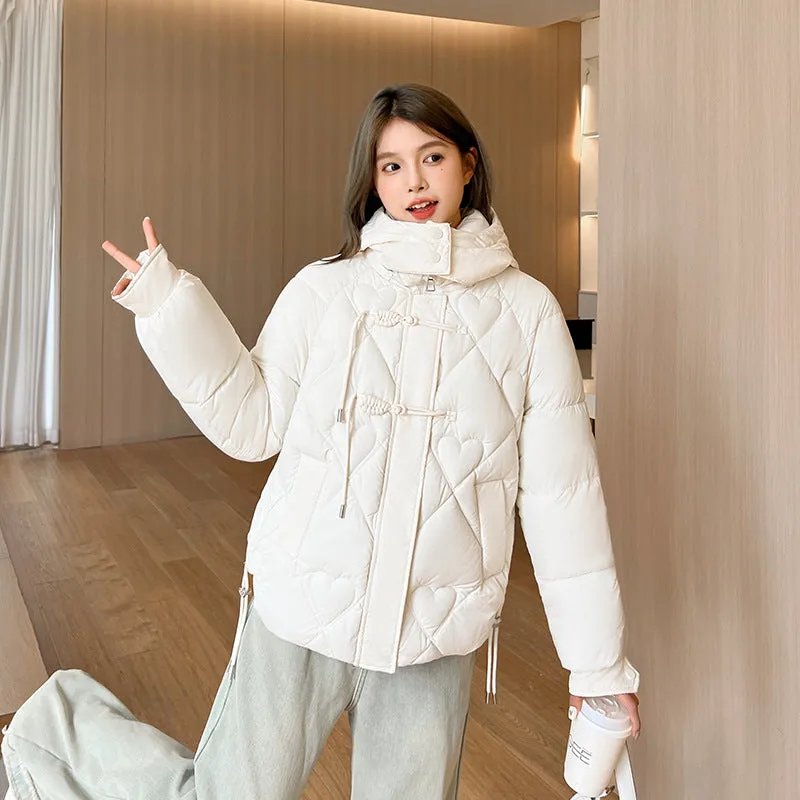 Thickened Windproof Puffer Jacket with Toggle Button for Women