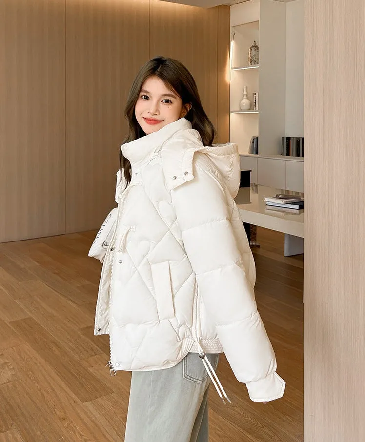 Thickened Windproof Puffer Jacket with Toggle Button for Women